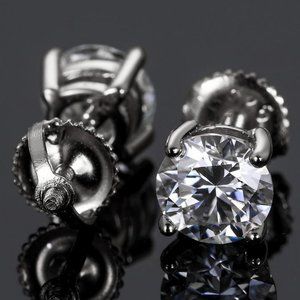 Certified 8ct. t.w. Moissanite Diamond Round Stud Earrings NEW A